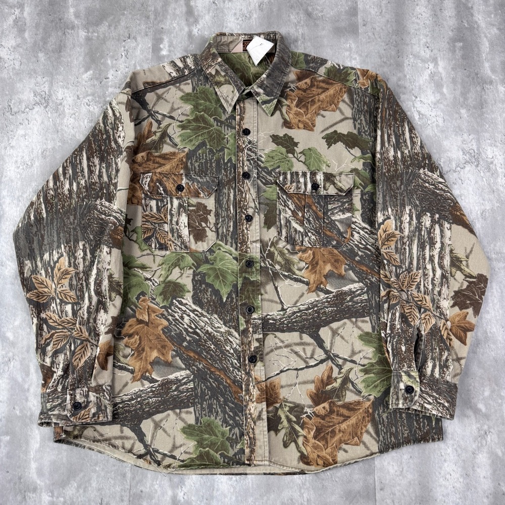 Walls Realtree Camo Hunting Shirt Men's XL Brown Green Long Sleeve Button Up